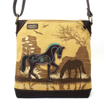 Chala Safari Horse Crossbody Brown Canvas Bag